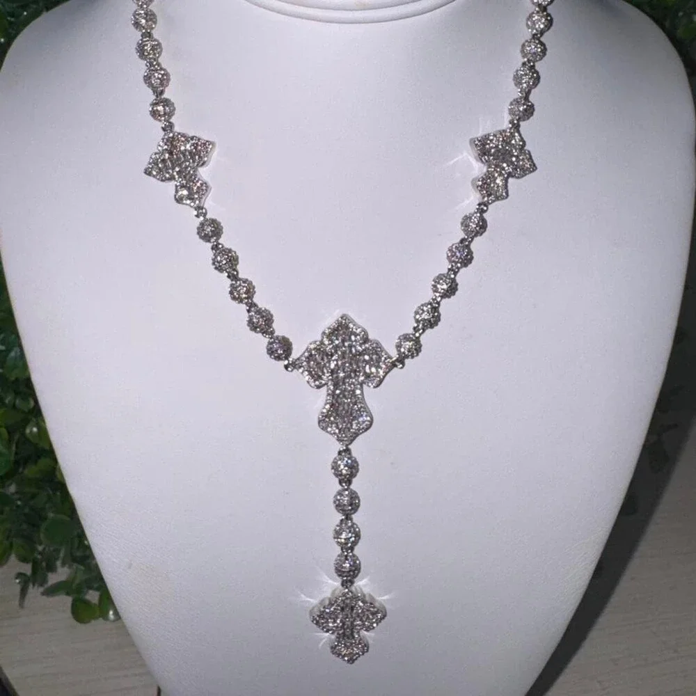 Silver Cross Necklace With Rhinestones 16inch